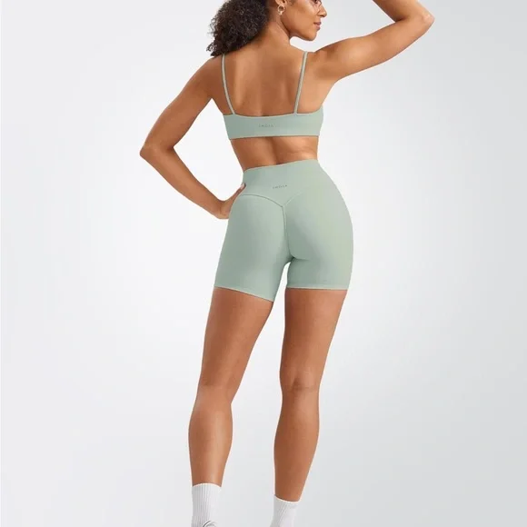 High-Waist Sage Green Bike Shorts for Women - Picture 5 of 5